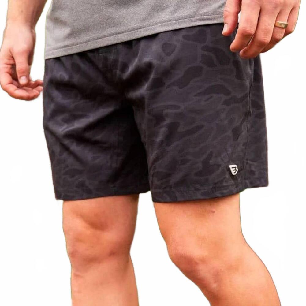 NEW BURLEBO quick drying athletic shorts in black camo - black liner